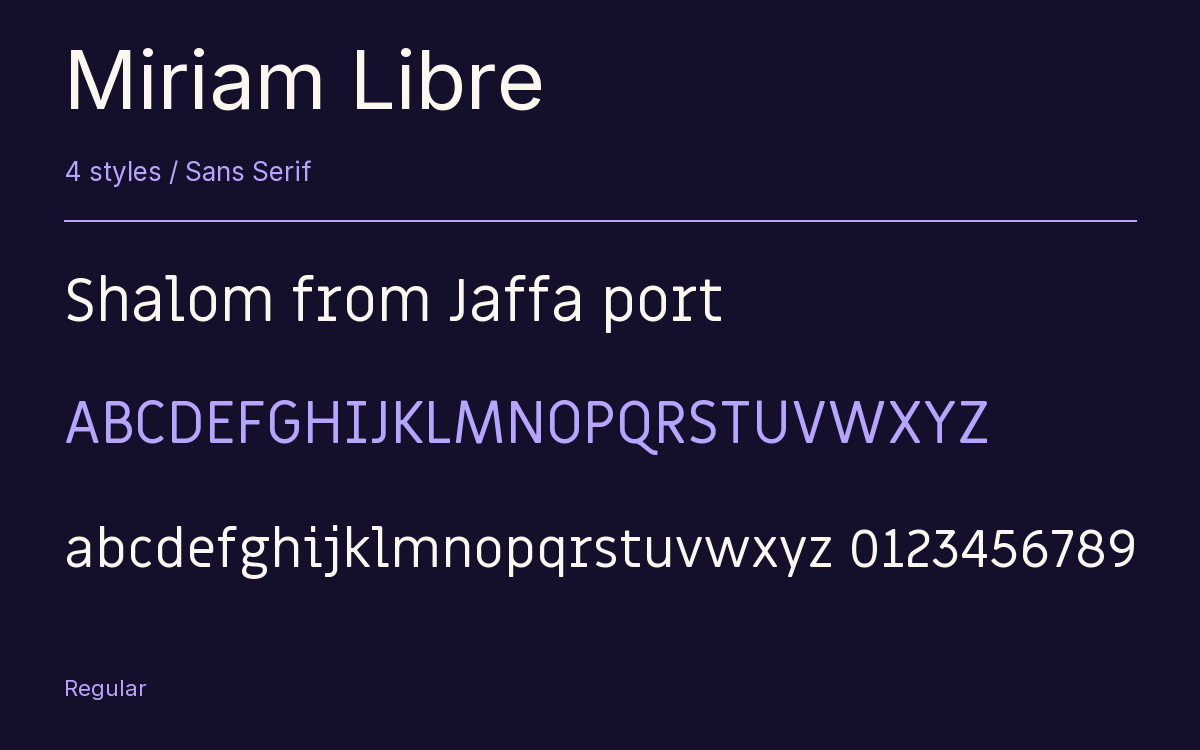 Miriam Libre type specimen with letters and figures