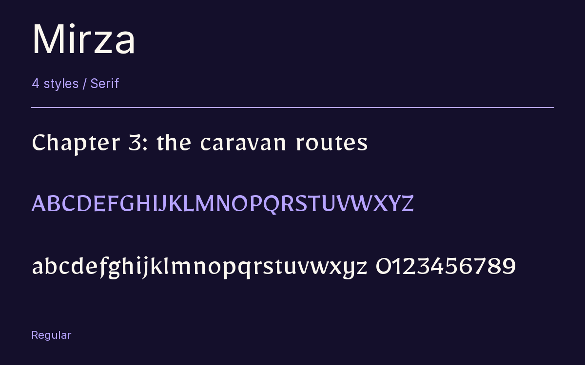 Mirza type specimen with letters and figures