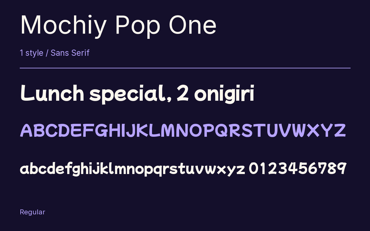 Mochiy Pop One type specimen with letters and figures