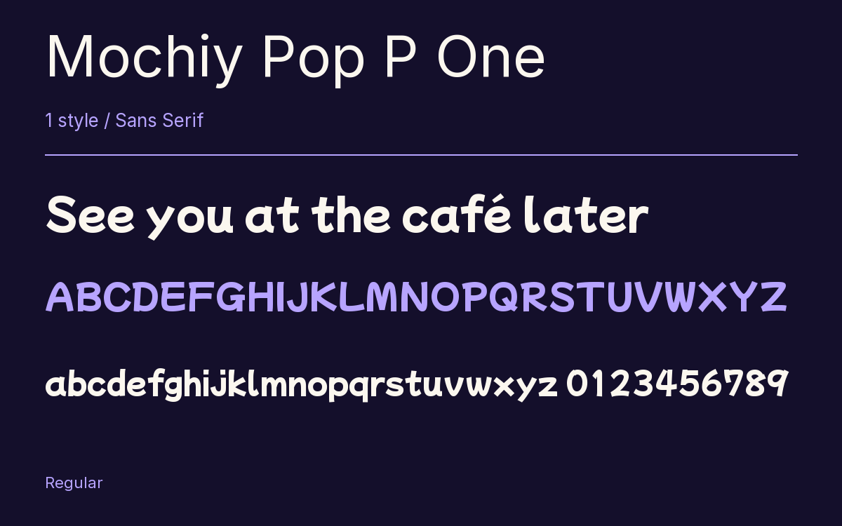 Mochiy Pop P One type specimen with letters and figures
