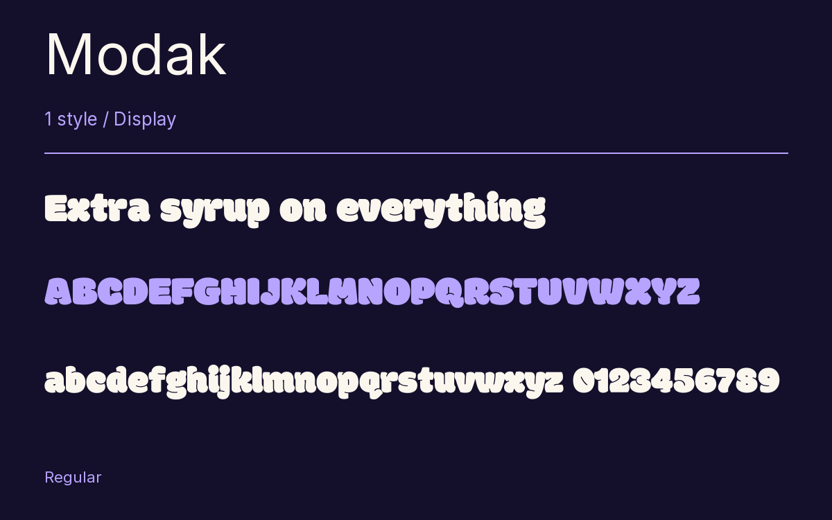 Modak type specimen with letters and figures