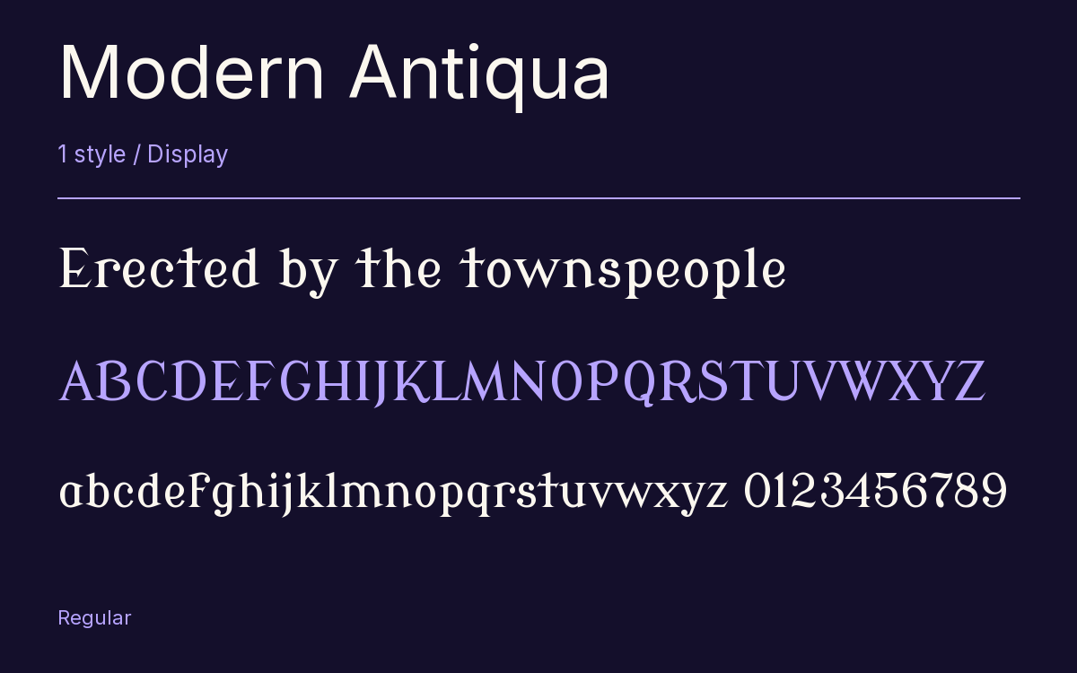Modern Antiqua type specimen with letters and figures