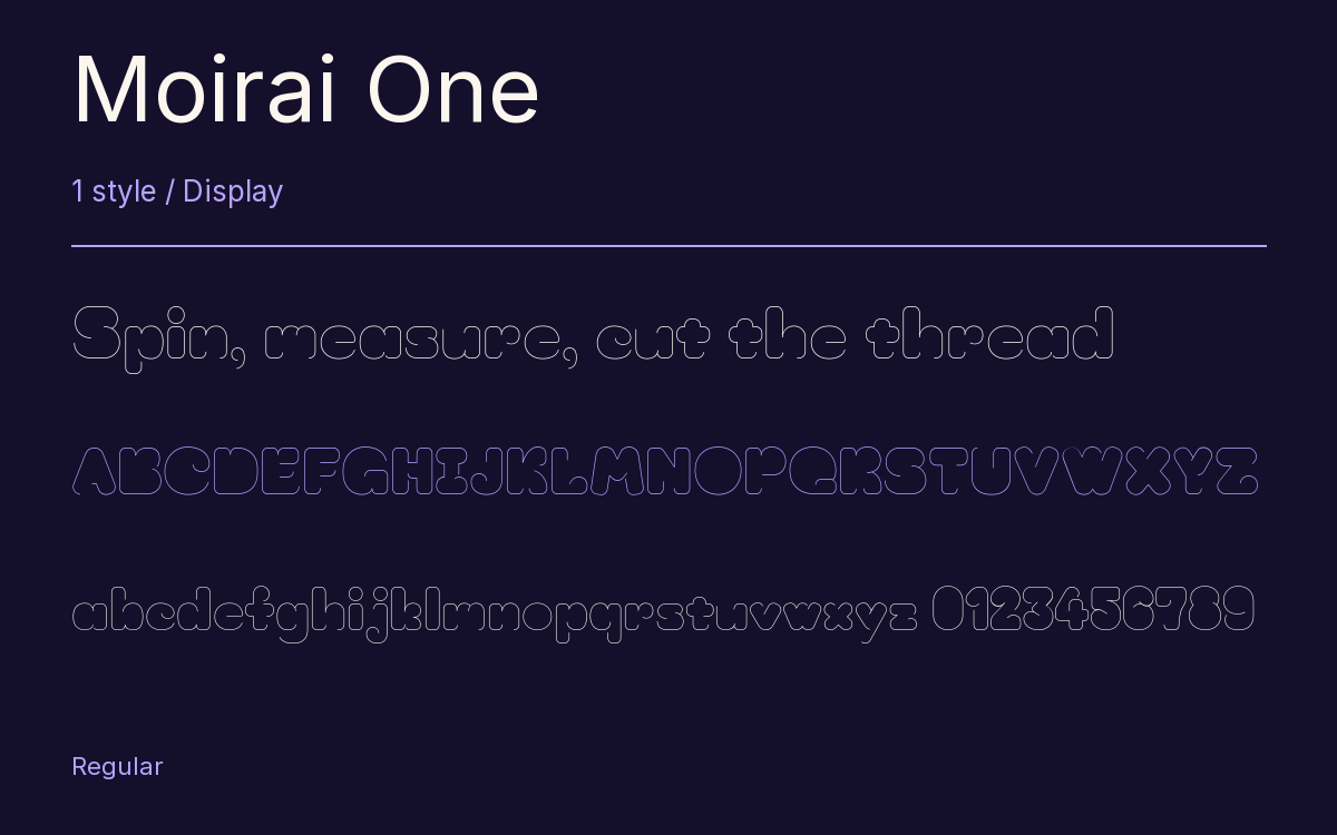 Moirai One type specimen with letters and figures