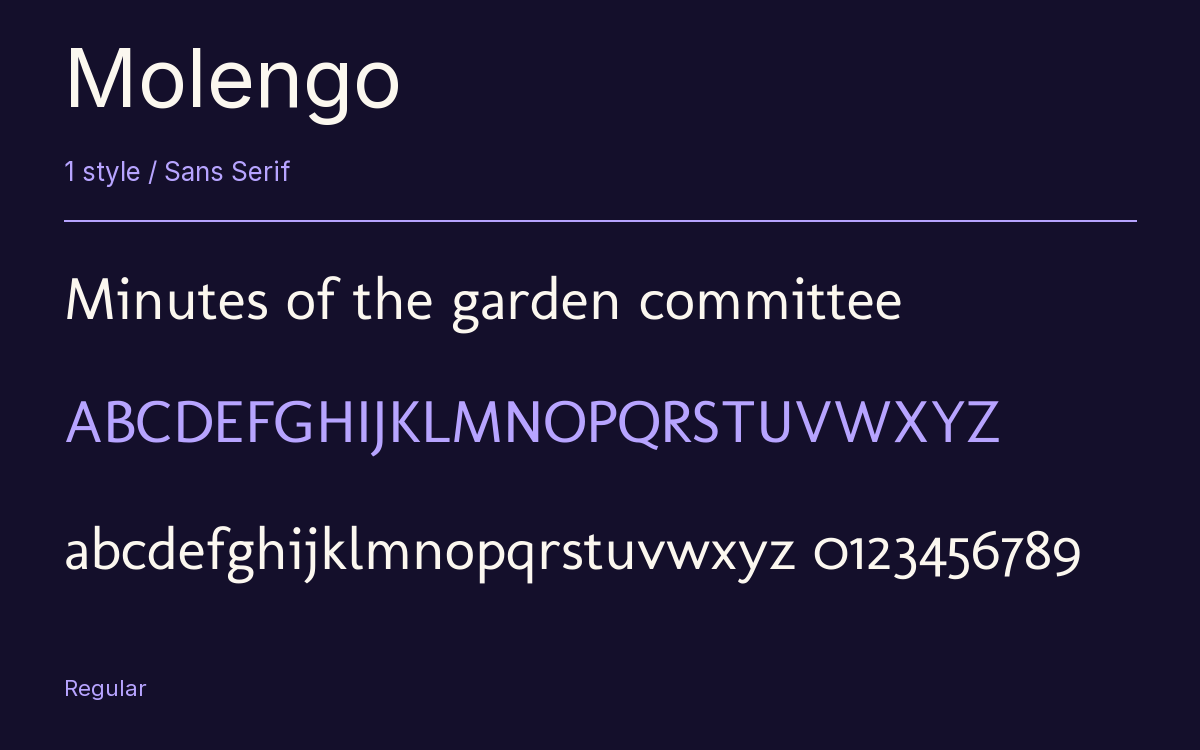 Molengo type specimen with letters and figures