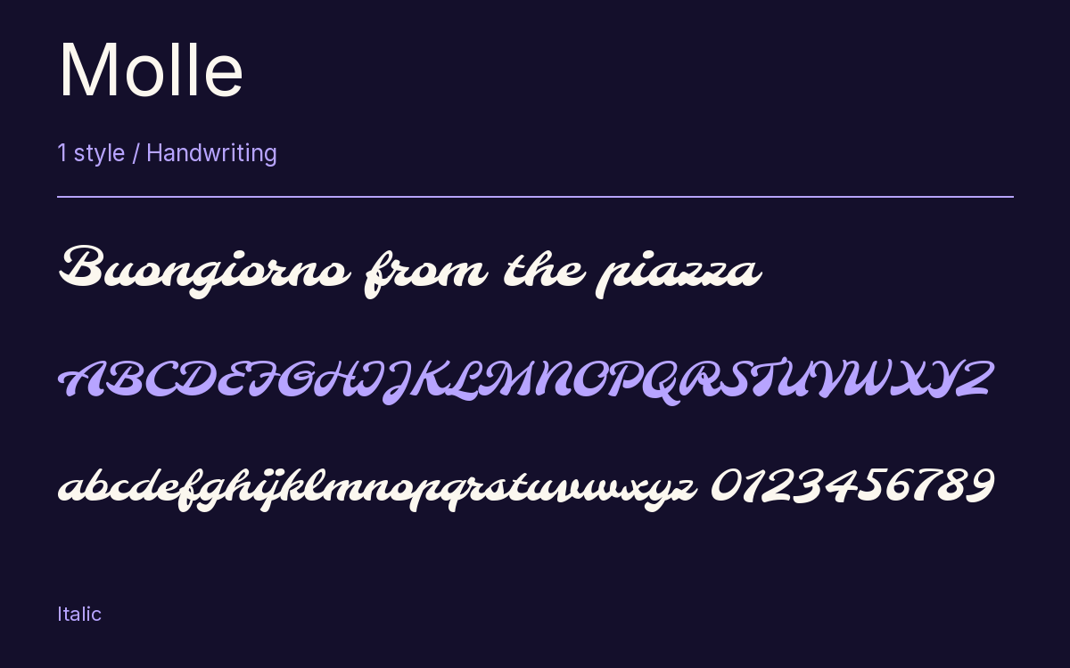 Molle type specimen with letters and figures