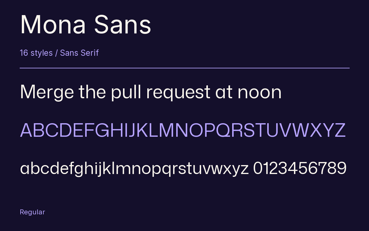 Mona Sans type specimen with letters and figures