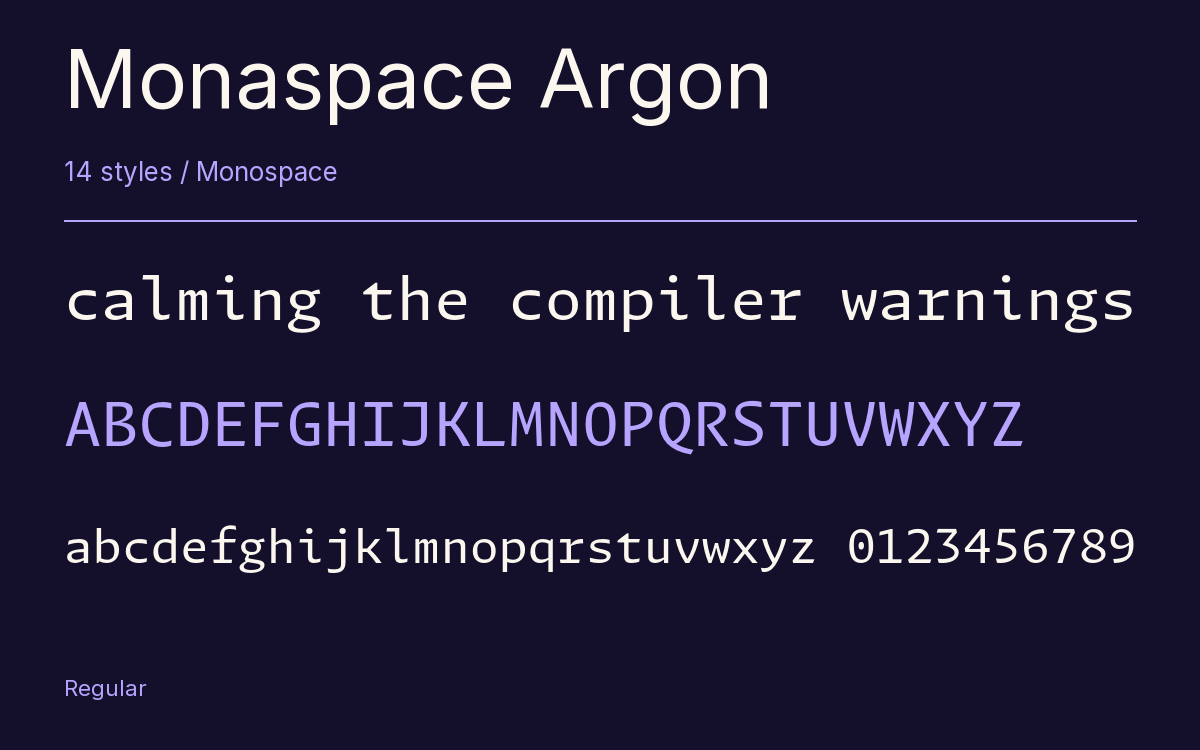 Monaspace Argon type specimen with letters and figures
