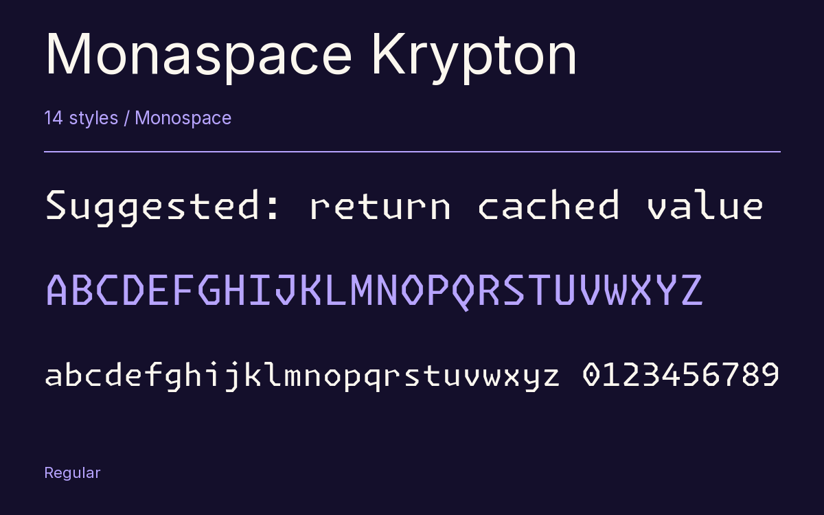Monaspace Krypton type specimen with letters and figures