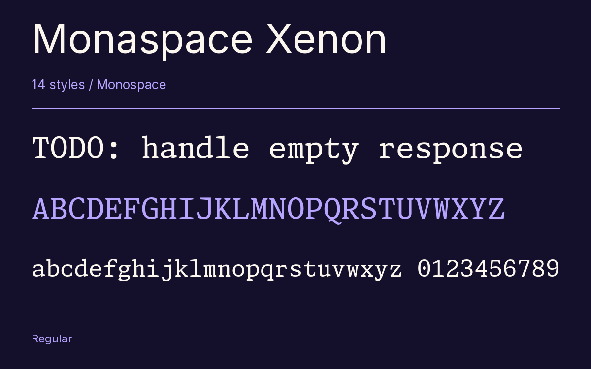 Monaspace Xenon type specimen with letters and figures