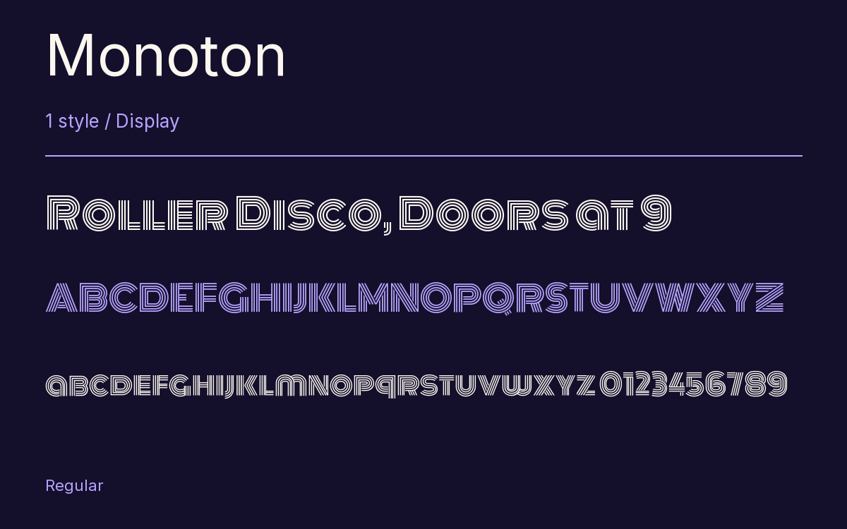 Monoton type specimen with letters and figures