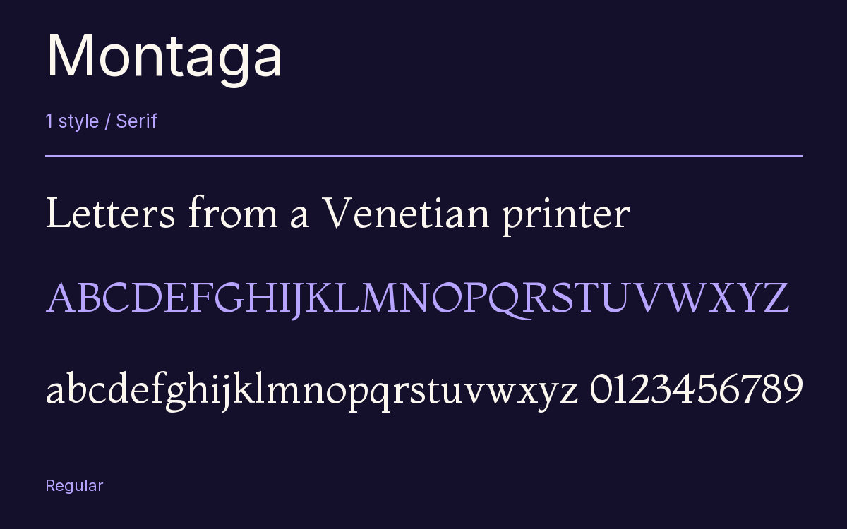 Montaga type specimen with letters and figures