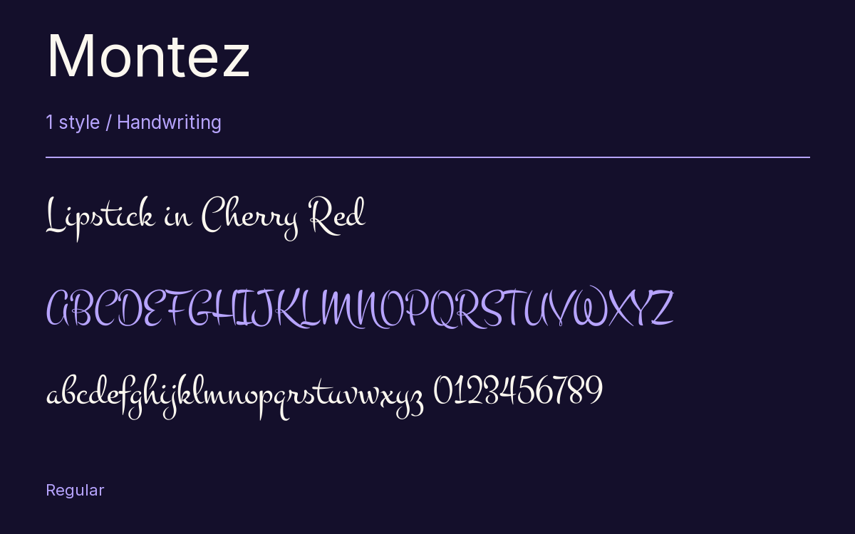 Montez type specimen with letters and figures