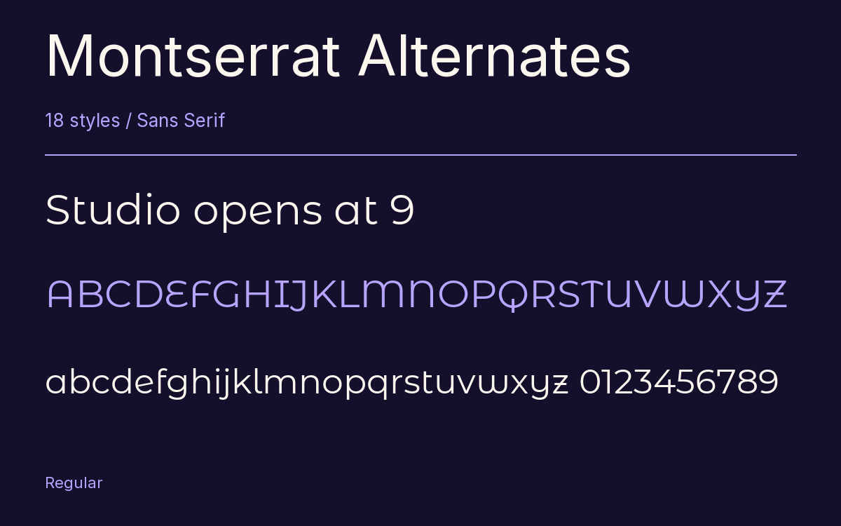 Montserrat Alternates type specimen with letters and figures