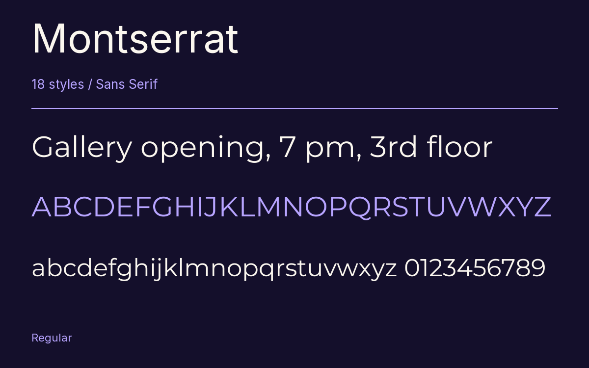 Montserrat type specimen with letters and figures