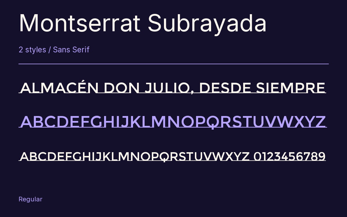 Montserrat Subrayada type specimen with letters and figures