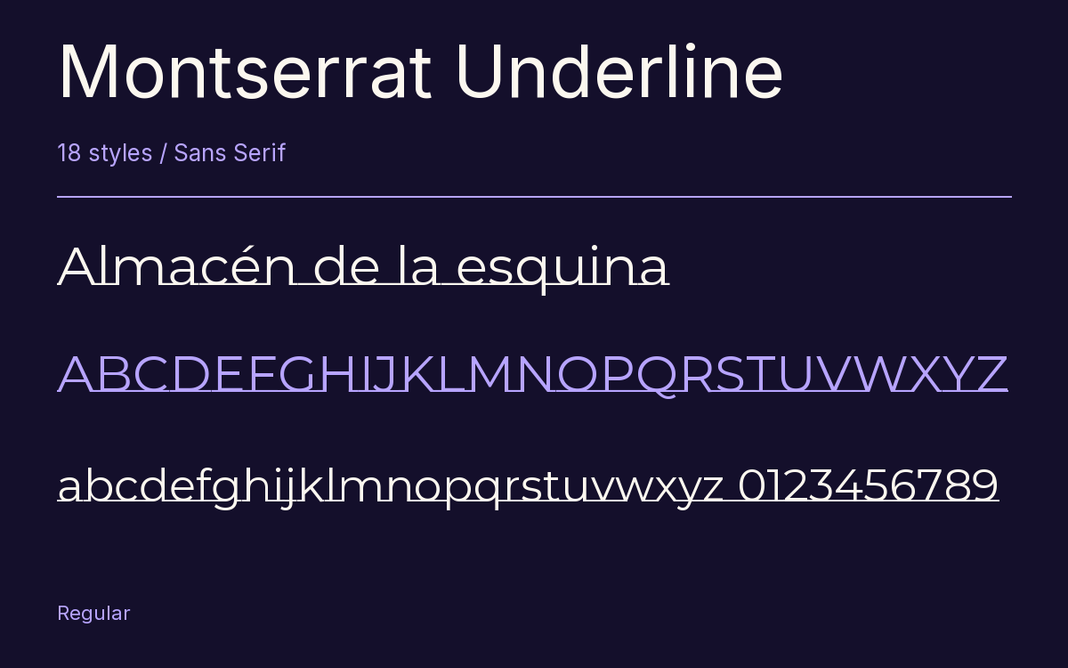 Montserrat Underline type specimen with letters and figures