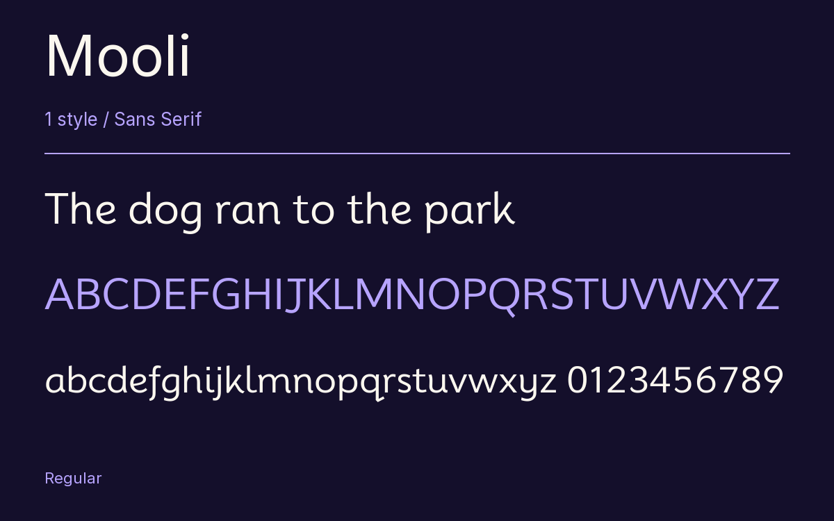 Mooli type specimen with letters and figures
