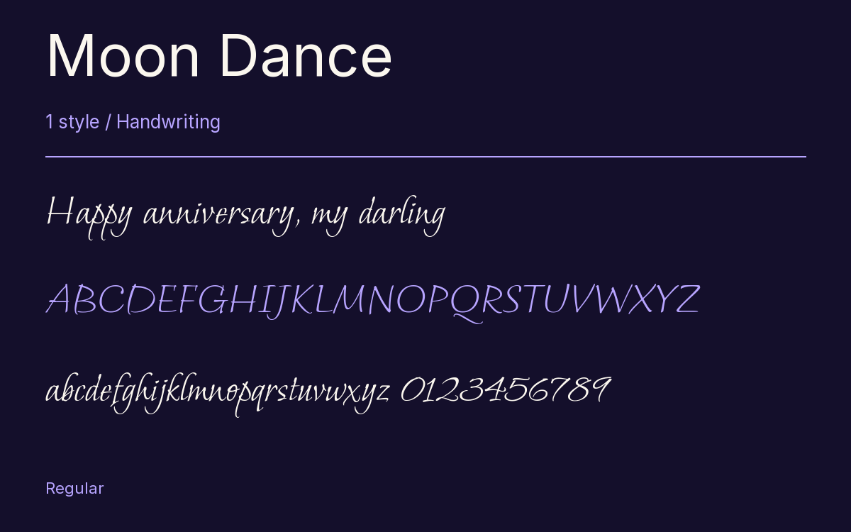 Moon Dance type specimen with letters and figures
