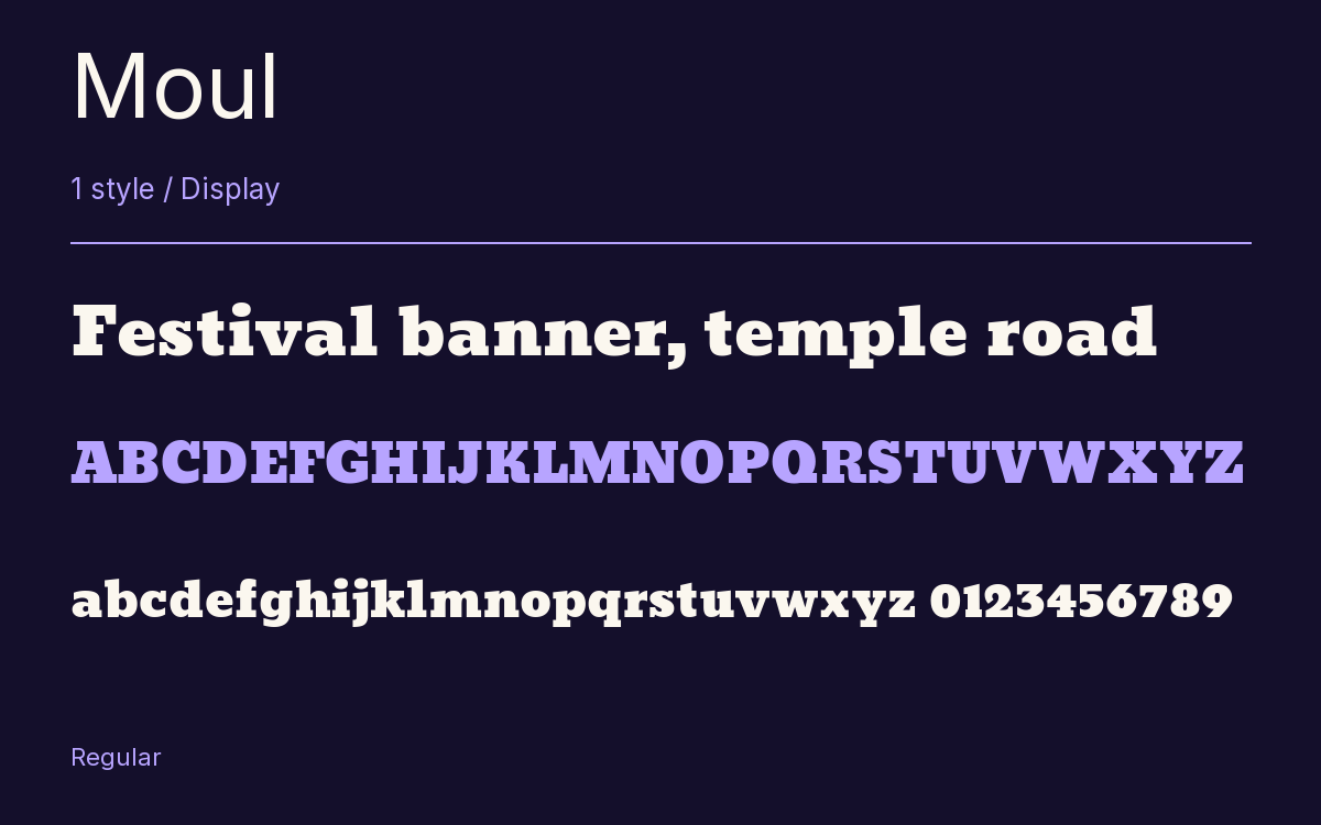 Moul type specimen with letters and figures
