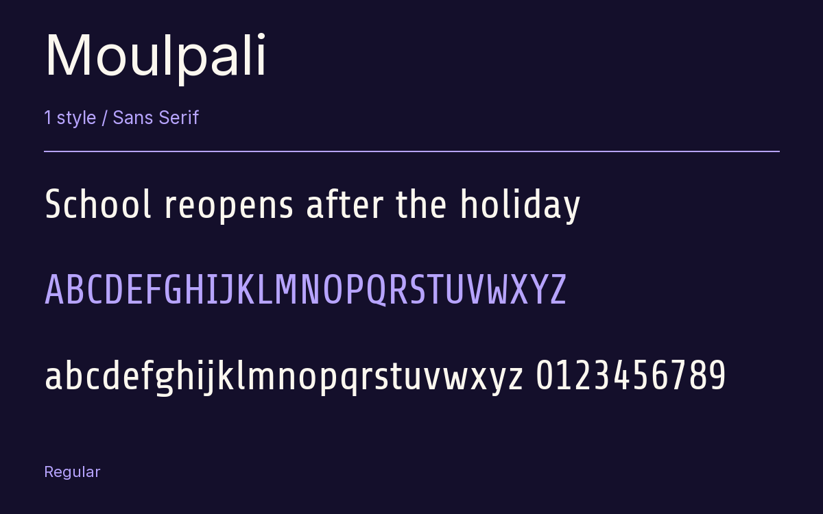 Moulpali type specimen with letters and figures