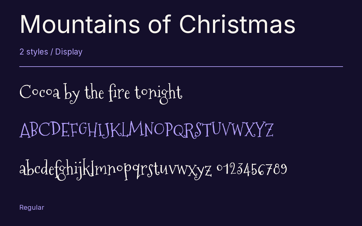Mountains of Christmas type specimen with letters and figures