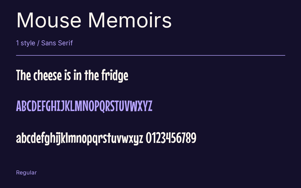Mouse Memoirs type specimen with letters and figures