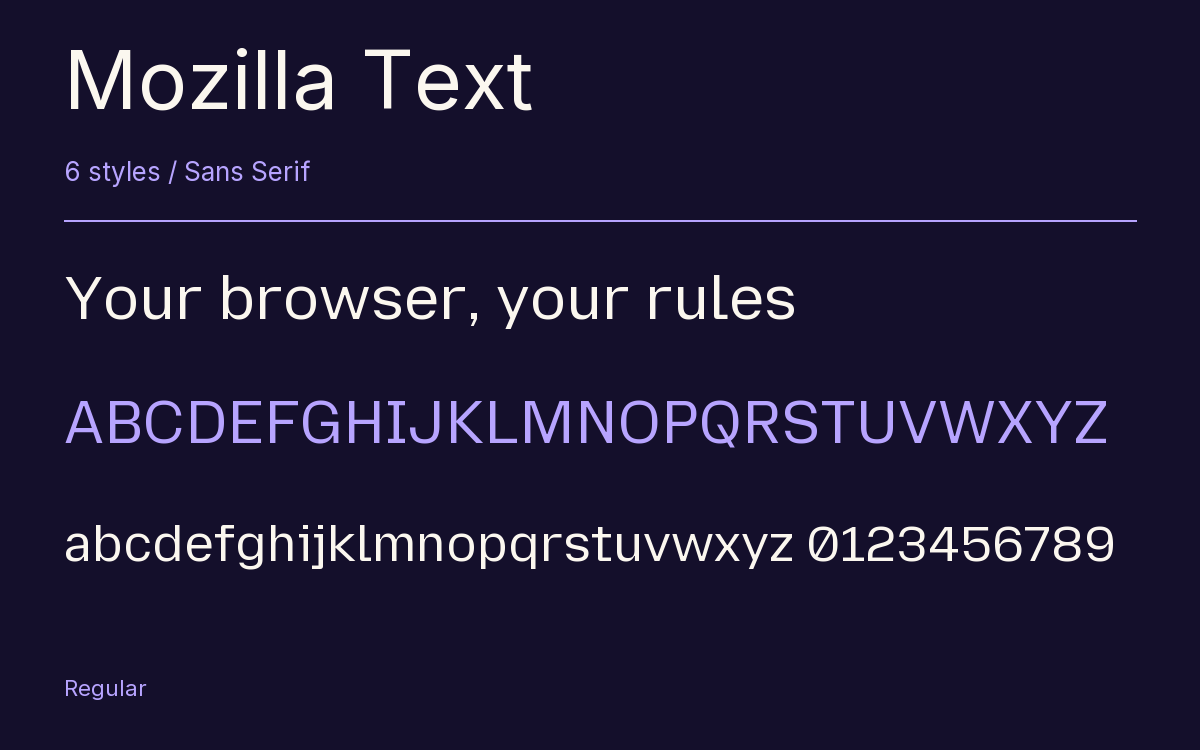 Mozilla Text type specimen with letters and figures