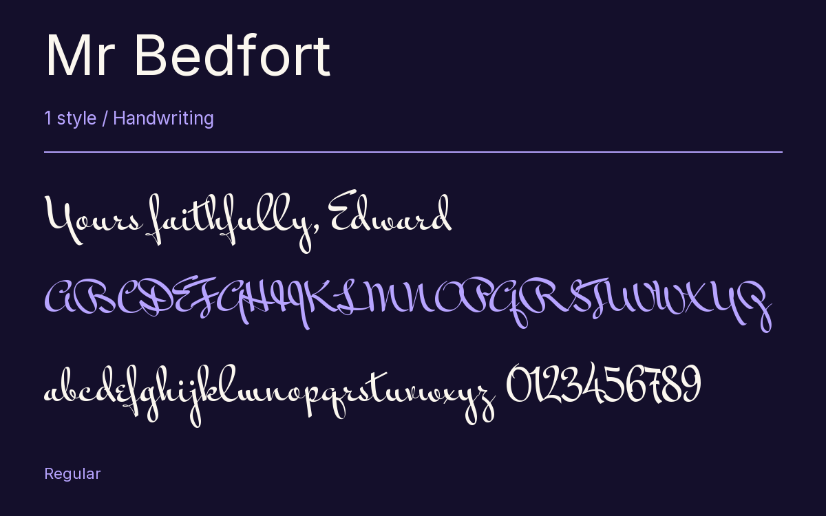 Mr Bedfort type specimen with letters and figures