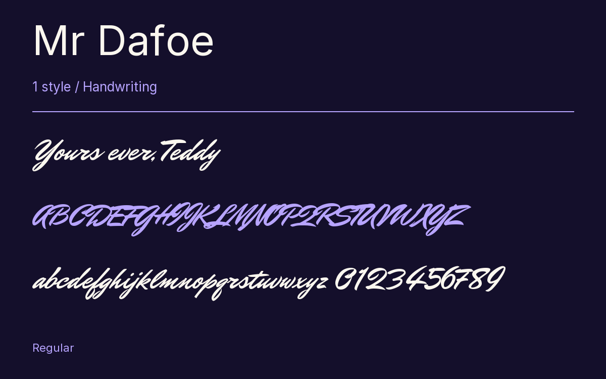 Mr Dafoe type specimen with letters and figures