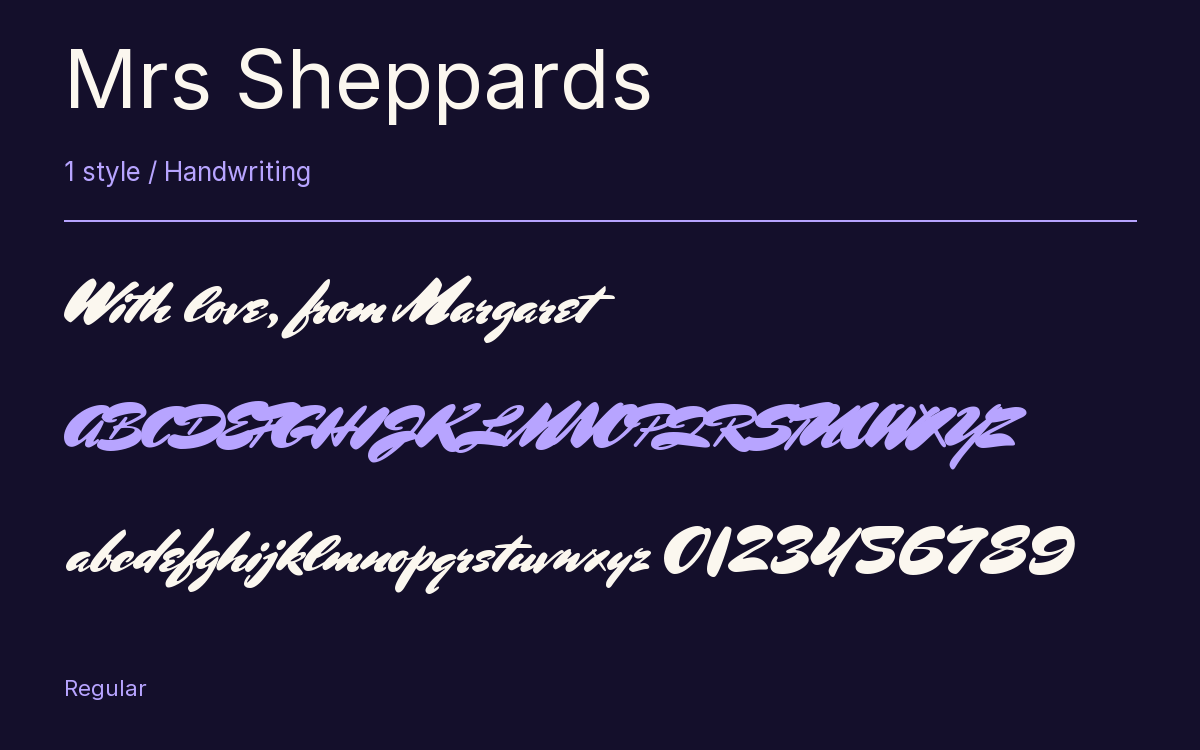 Mrs Sheppards type specimen with letters and figures