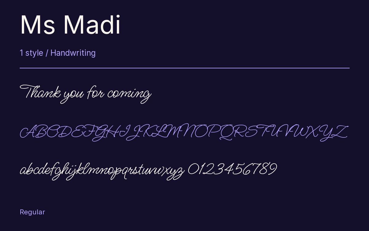 Ms Madi type specimen with letters and figures