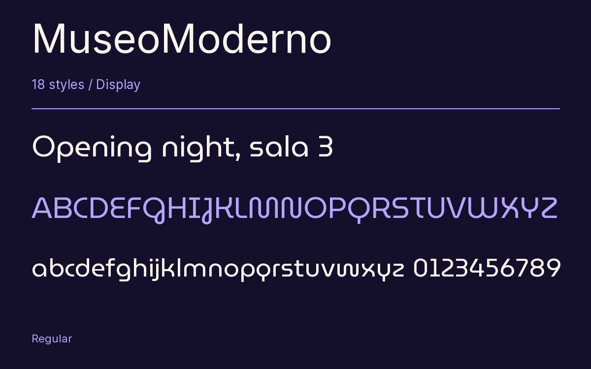 MuseoModerno type specimen with letters and figures