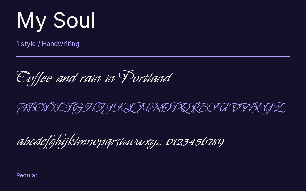 My Soul type specimen with letters and figures