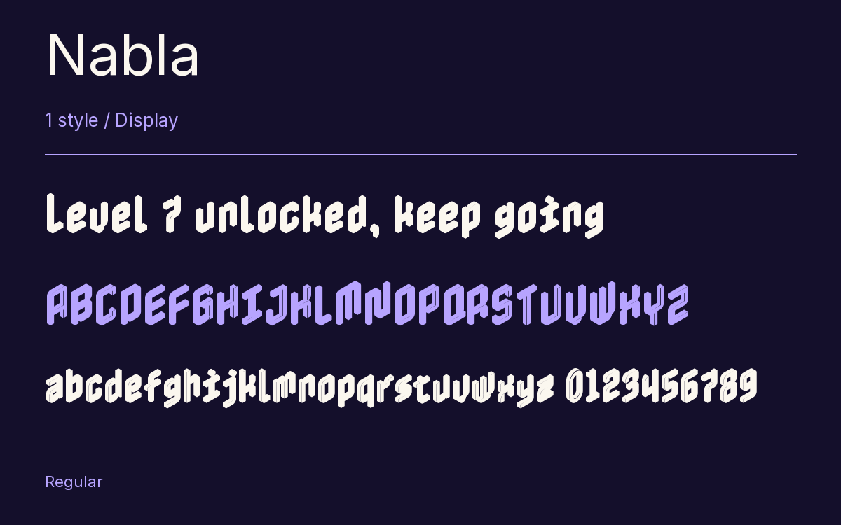 Nabla type specimen with letters and figures