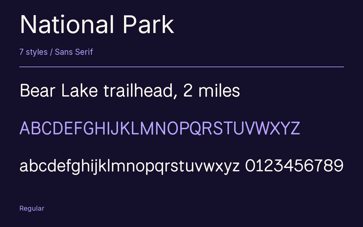 National Park type specimen with letters and figures