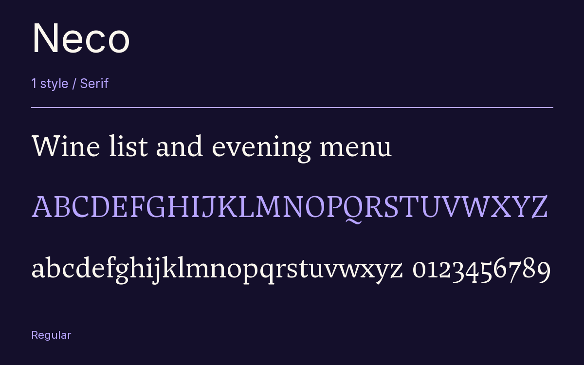 Neco type specimen with letters and figures