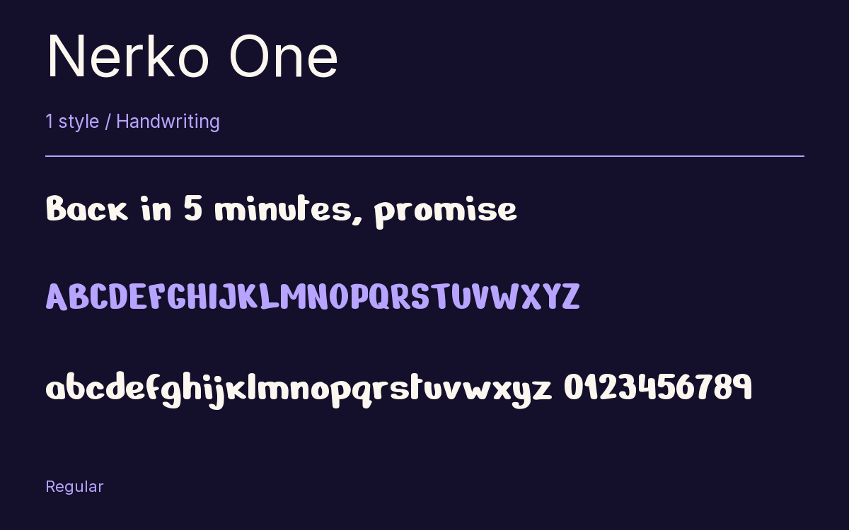 Nerko One type specimen with letters and figures