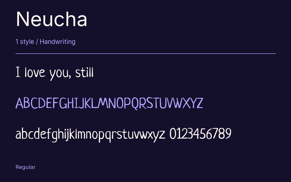Neucha type specimen with letters and figures