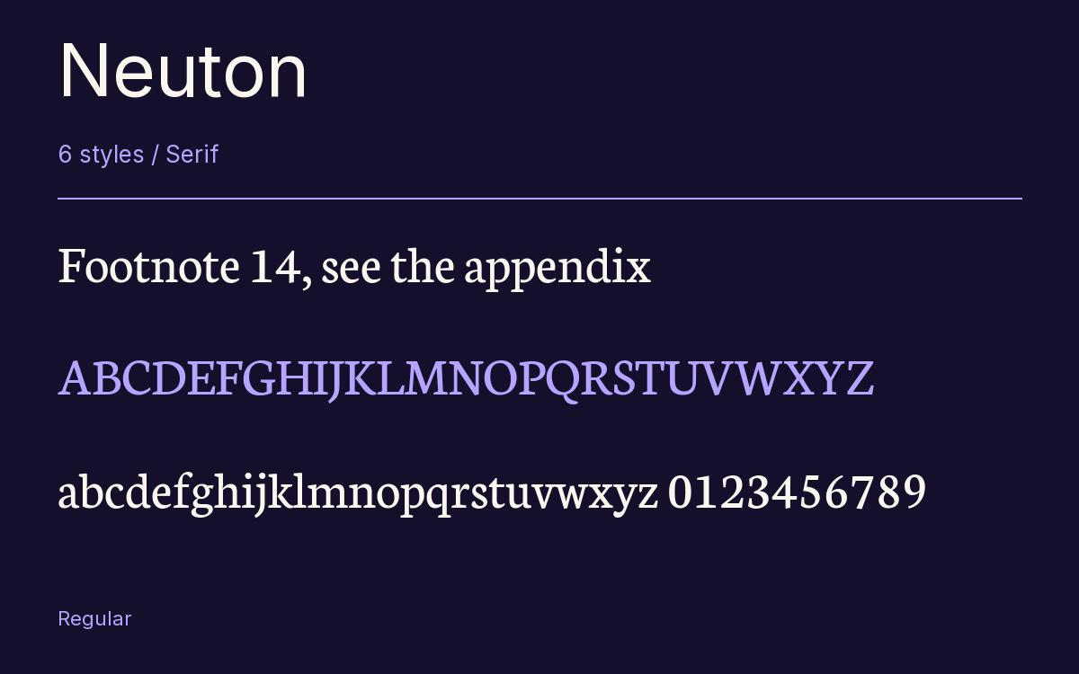 Neuton type specimen with letters and figures