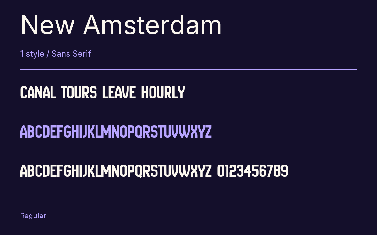 New Amsterdam type specimen with letters and figures