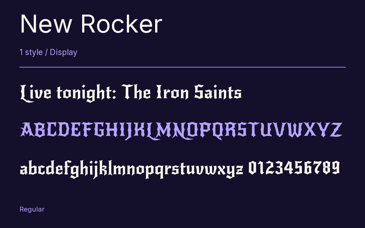 New Rocker type specimen with letters and figures