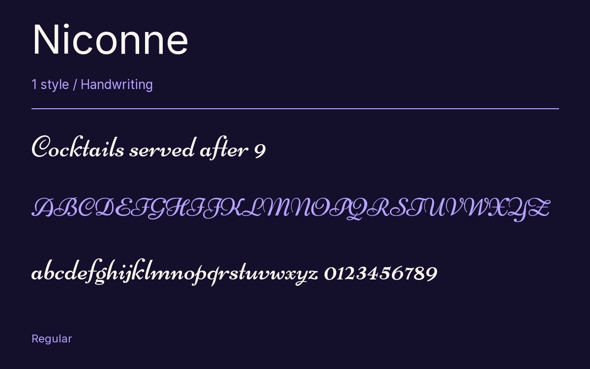 Niconne type specimen with letters and figures