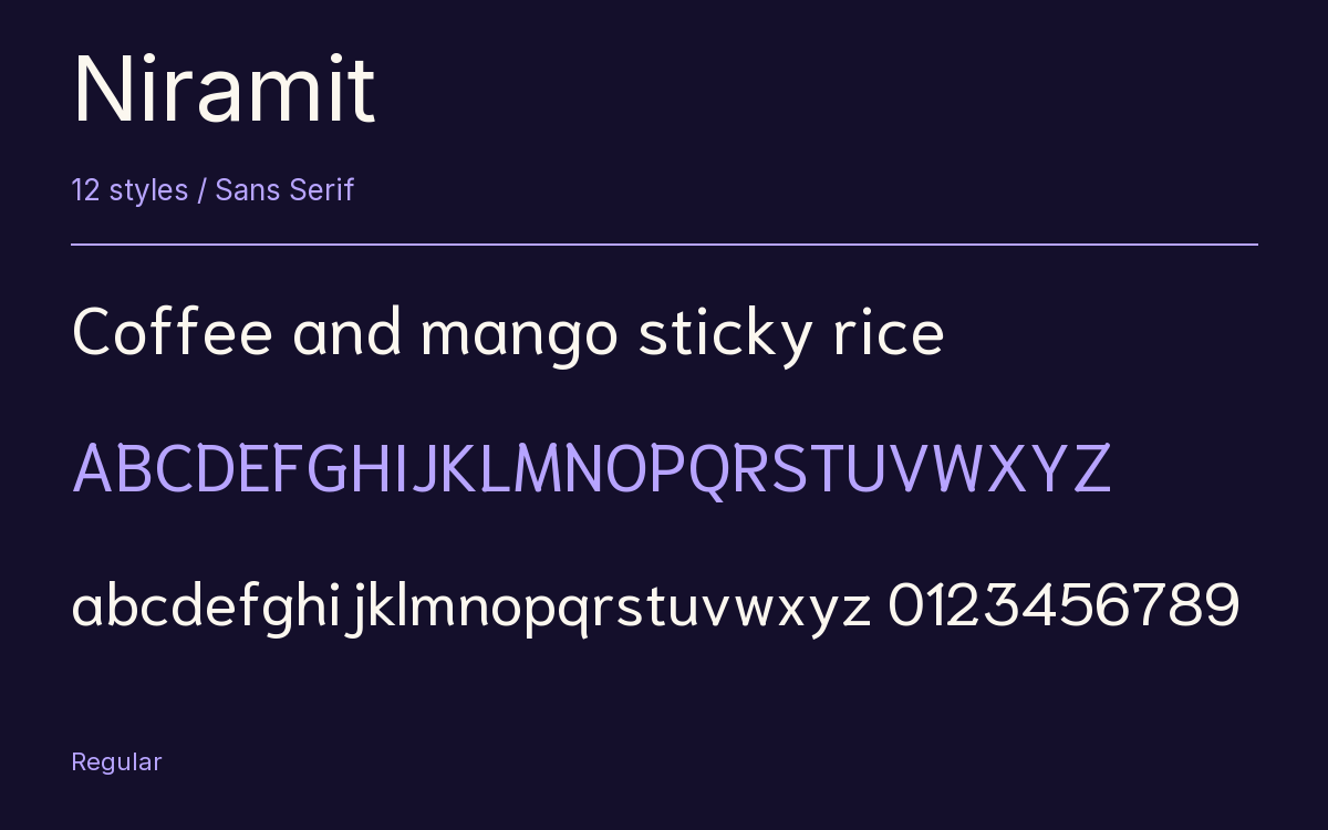Niramit type specimen with letters and figures