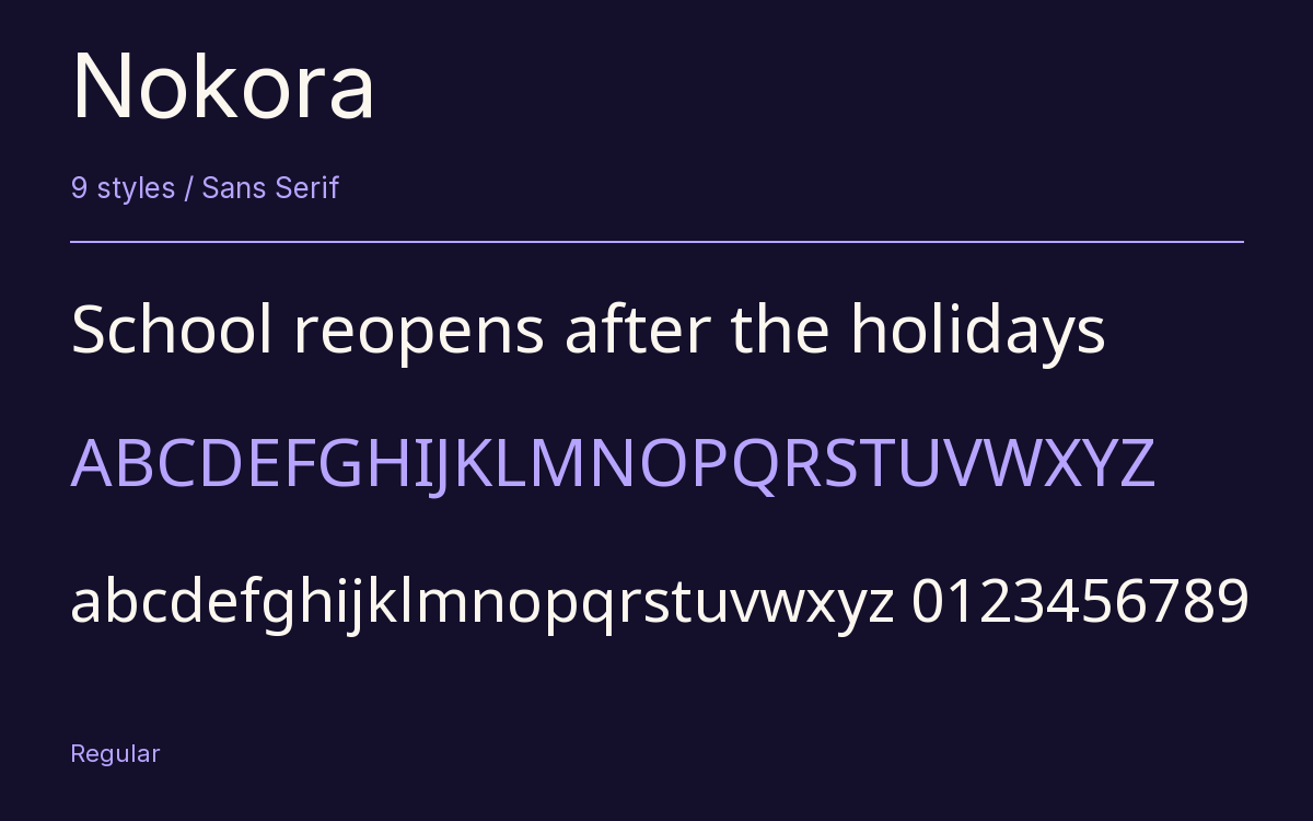 Nokora type specimen with letters and figures