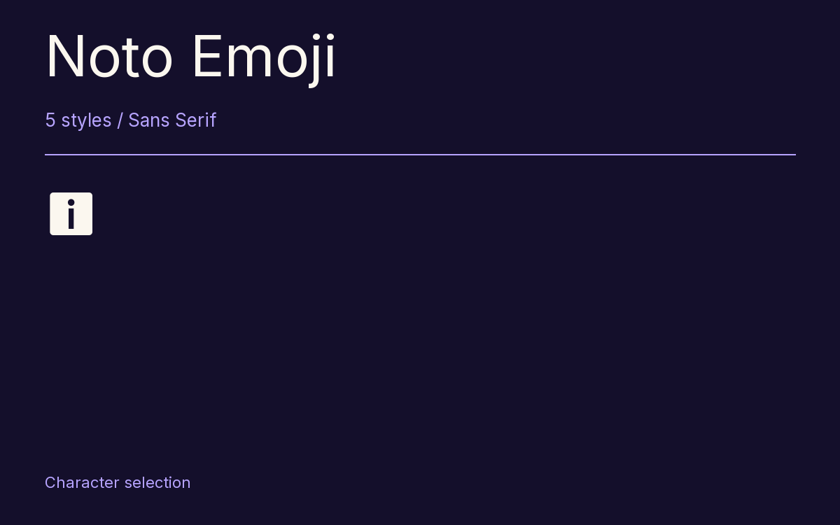 Noto Emoji type specimen with letters and figures