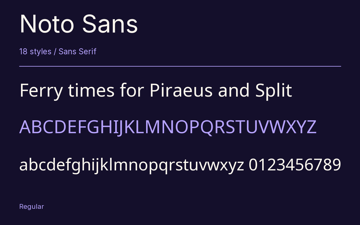 Noto Sans type specimen with letters and figures