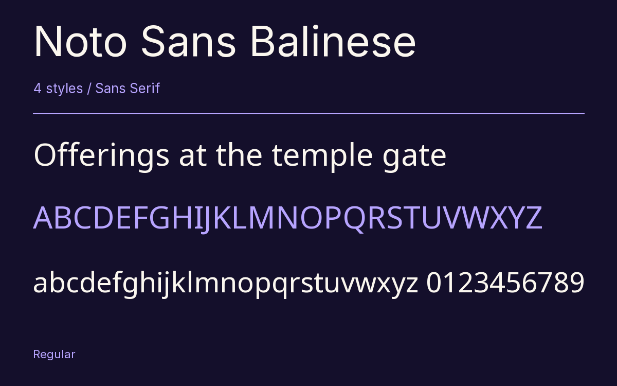 Noto Sans Balinese type specimen with letters and figures