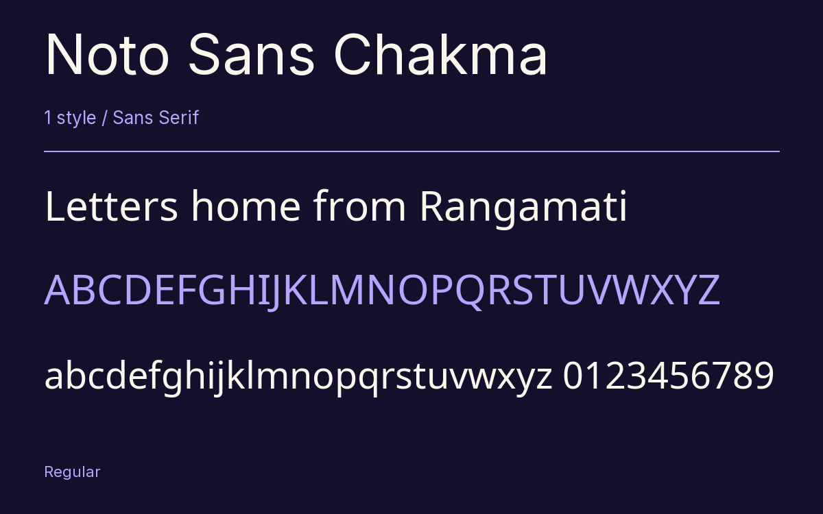 Noto Sans Chakma type specimen with letters and figures
