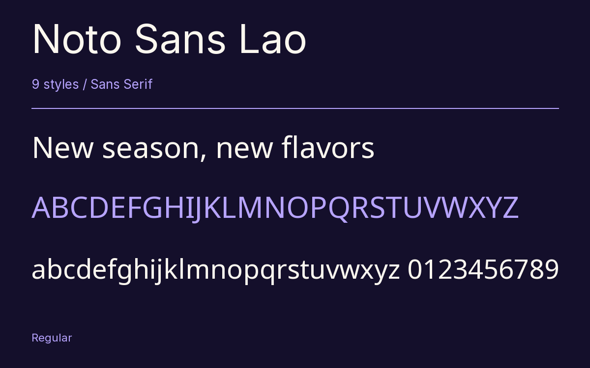 Noto Sans Lao type specimen with letters and figures