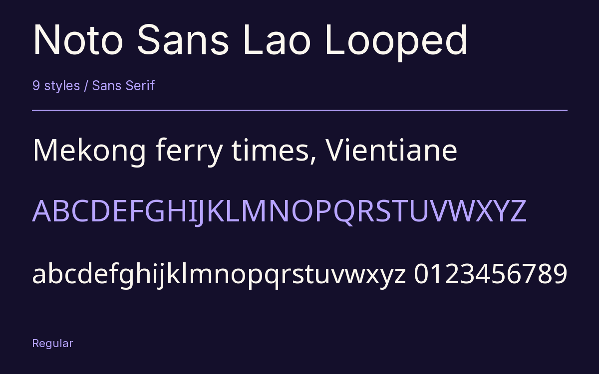 Noto Sans Lao Looped type specimen with letters and figures